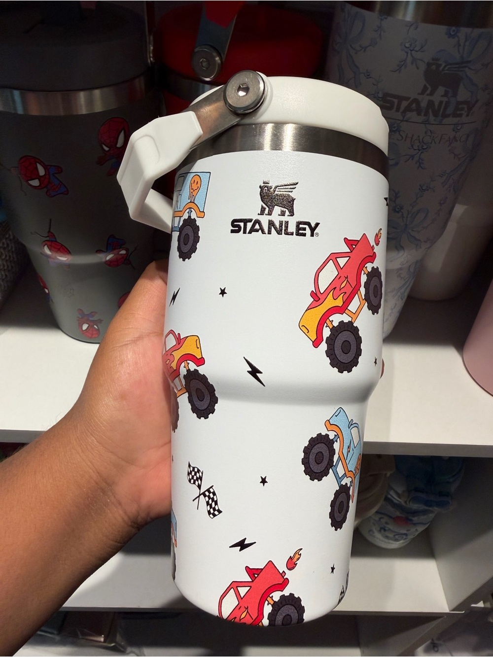 Stanley White Kids Tumbler with Red & Blue Monster Truck Graphics